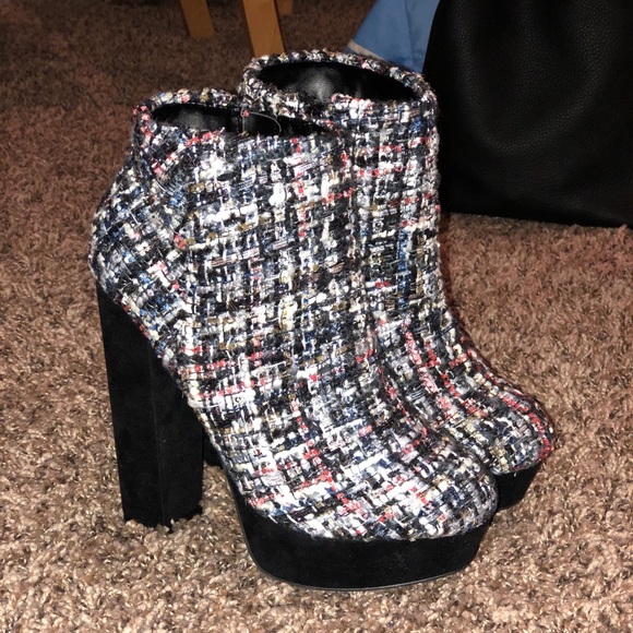 BAMBOO Shoes - Plaid Platform Heels